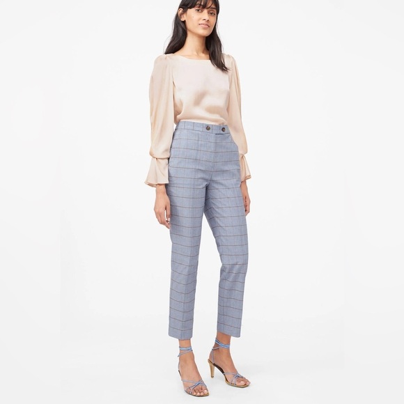 Rebecca Taylor- Windowpane High Rise Crop Twill Pants - Picture 2 of 13